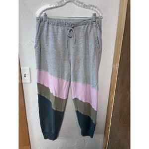 Free People FP Movement Colorblock Joggers Gray Pink Teal Raw Seam Sweatpants M
